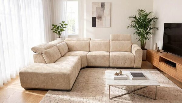 Colțar dumonde cu recliner electric, tetiere reglabile Leonidas 280x246 cm