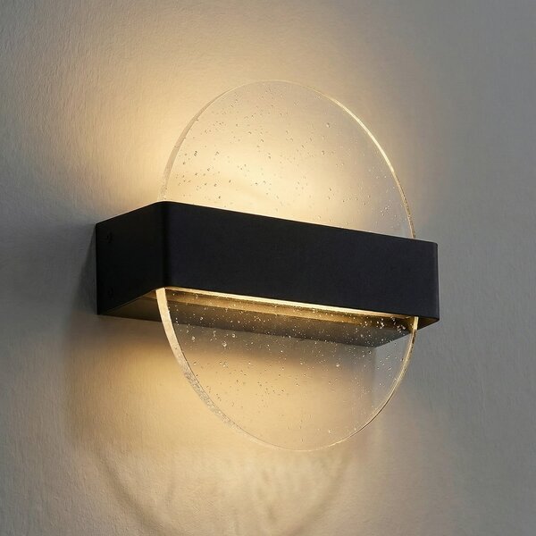 Lucande Aplică de perete cu LED Narkelo, negru/transparent, CCT, IP44, reglabil, Transparent, Sticlă, Design