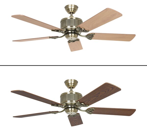 CasaFan Ventilator de tavan ECO ELEMENTS, stejar/alamă, Ø 132 cm, silențios, Lemn, Camera de zi / sufragerie, Lemn