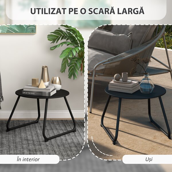Outsunny Măsuță Rotundă pentru Terasă 48cm, Măsuță Laterală de Exterior cu Cadru Metalic, Negru | Aosom Romania