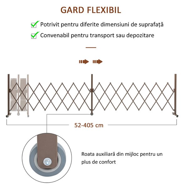 Outsunny Gard Extensibil Autoportant, Grilaj Flexibil din Oțel și Aluminiu, Pliabil, 52-405 cm, Maro Închis | Aosom Romania