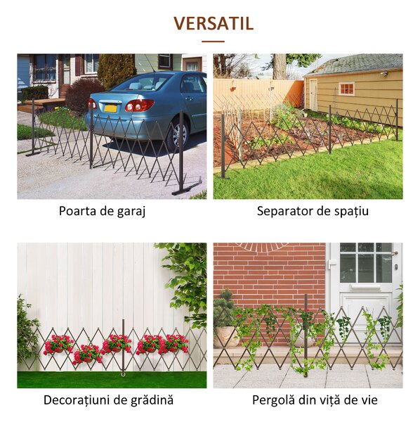 Outsunny Gard Extensibil Autoportant, Grilaj Flexibil din Oțel și Aluminiu, Pliabil, 52-405 cm, Maro Închis | Aosom Romania