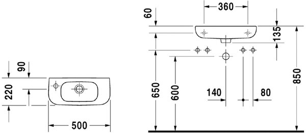 Duravit D-Code lavoar 50x22 cm semicircular clasică alb luciu 07065000092