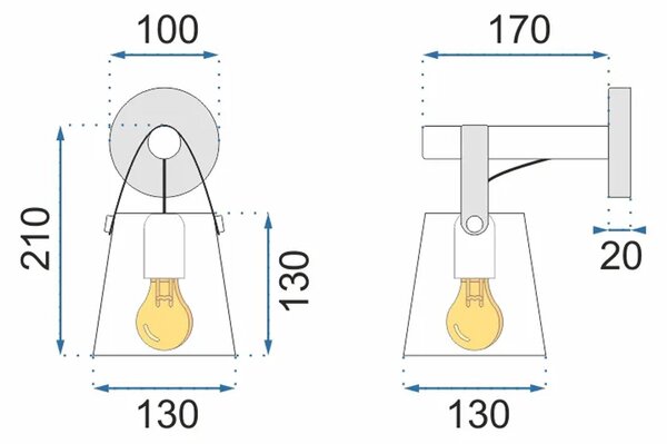Lampă de perete din metal cu dungi negre APP466-1W Negru