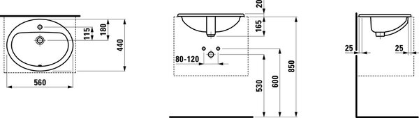 Laufen Pro B lavoar 56x44 cm ovale încastrat alb luciu H8139510001041