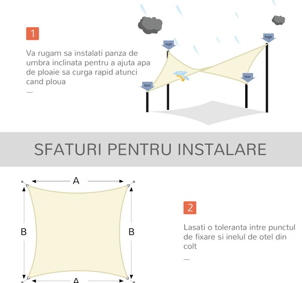 Outsunny Panza Umbrire Dreptunghiulara, Copertina soare de exterior in poliester Anti UV Respirabila 3x4m Alb crem Dreptunghiulara | Aosom Romania