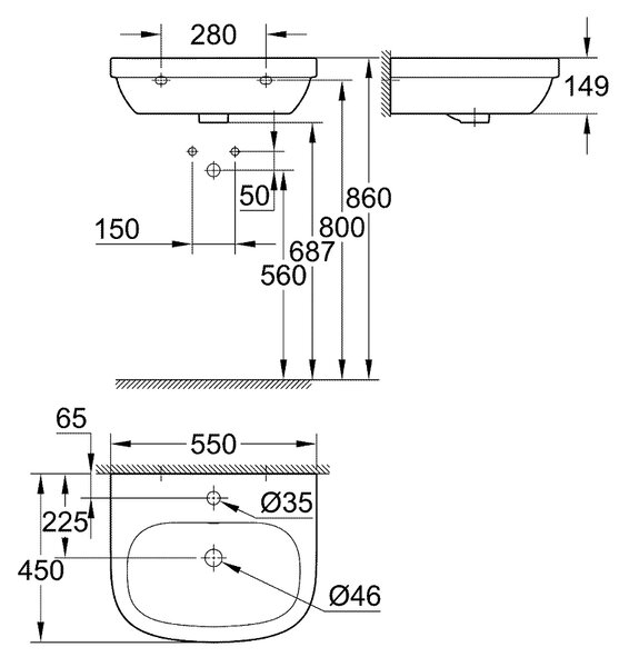 Grohe Euro Ceramic lavoar 55x45 cm semicircular clasică alb luciu 39336000