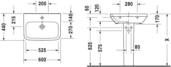 Duravit DuraStyle lavoar 60x44 cm dreptunghiular clasică alb luciu 2319600000