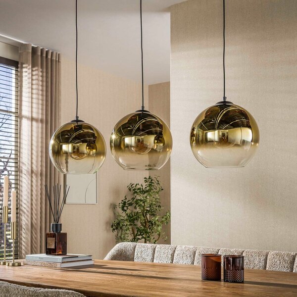 Zijlstra Lampă suspendată Bubble, aurie, sticlă, cu 3 becuri, 115 cm, E27, reglabil, Auriu / Alamă, Camera de zi / sufragerie, Sticlă, Scandinavă