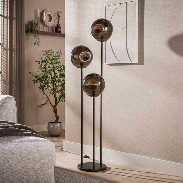Zijlstra Lampadar Stellar, cu 3 becuri, maro, sticlă, metal, E27, Maro / Rugină, Camera de zi / sufragerie, Sticlă, Scandinavă
