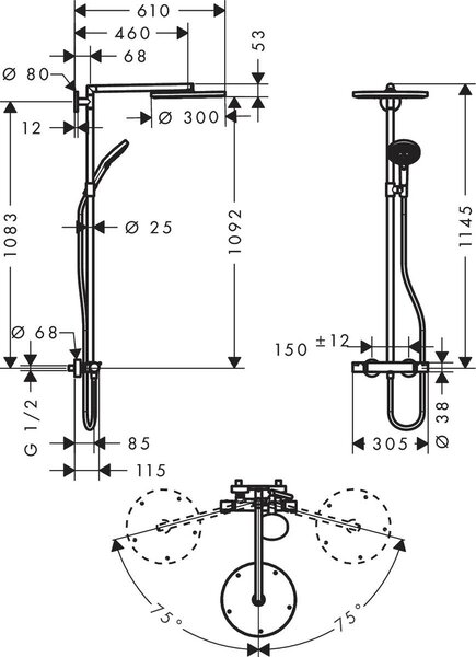 Hansgrohe Raindance set de duș perete cu termostat crom 27114000