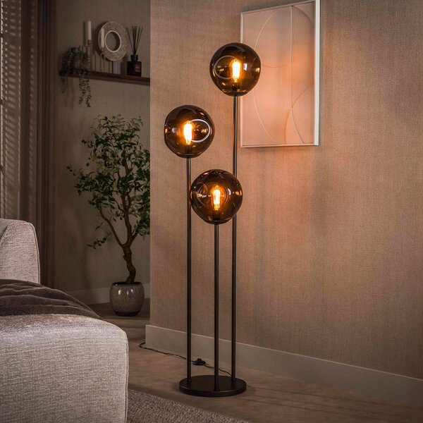 Zijlstra Lampadar Stellar, cu 3 becuri, maro, sticlă, metal, E27, Maro / Rugină, Camera de zi / sufragerie, Sticlă, Scandinavă