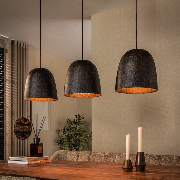 Zijlstra Lampă suspendată Nova, maro, metal, cu 3 becuri, E27, 115 cm, reglabil, Negru, Camera de zi / sufragerie, Metal, Scandinavă