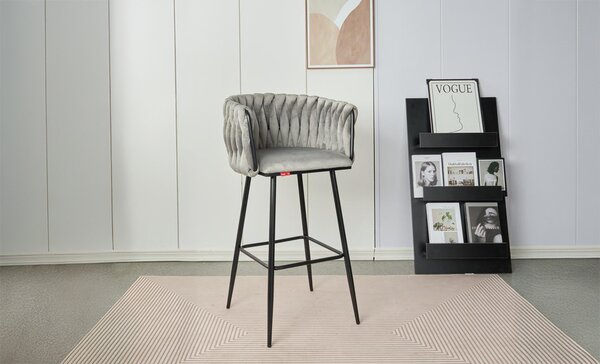 Scaun Bar KJC365 Gri & Picioare Negre