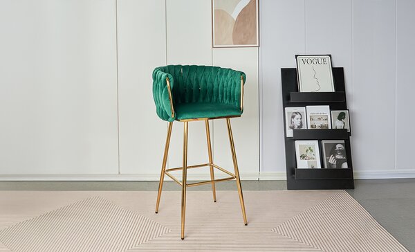 Scaun Bar KJC365 Verde & Picioare Aurii