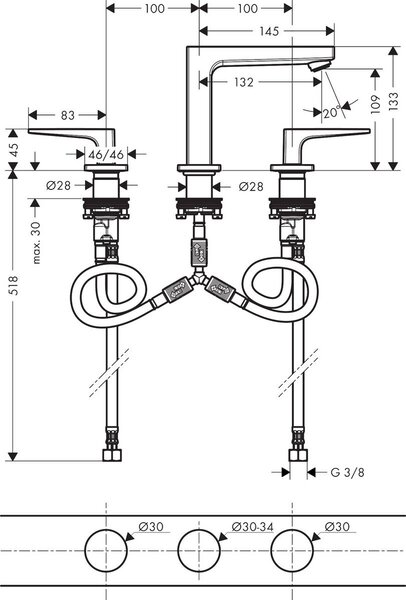 Hansgrohe Metropol baterie lavoar stativ crom 32514000