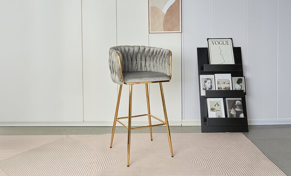 Scaun Bar KJC365 Gri & Picioare Aurii