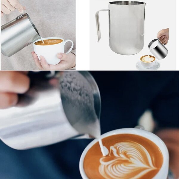 Cana inox pentru lapte cu maner ergonomic, recipient pentru lapte, cafea, cappuccino, spumare lapte, 750 ml