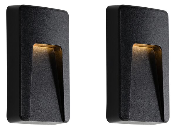 Set 2 Aplice Perete Exterior Negre Dreptunghiulare cu LED Integrat IP65 - Gem