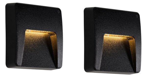 Set 2 Aplice Perete Exterior Patrate Negre cu LED Integrat IP65 - Gem
