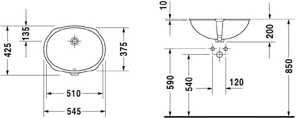 Duravit Santosa lavoar 51x37.5 cm ovale sub blat alb luciu 0466510000