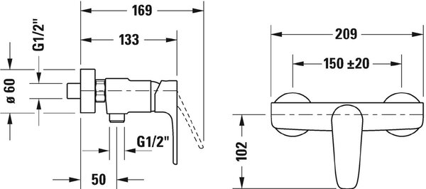 Duravit B.1 baterie de duș perete crom B14230000010