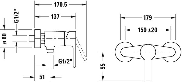 Duravit B.2 baterie de duș perete crom B24230000010