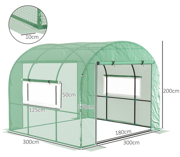 Outsunny Seră Tip Tunel 300 x 300cm Walk-In - Verde | Aosom Romania