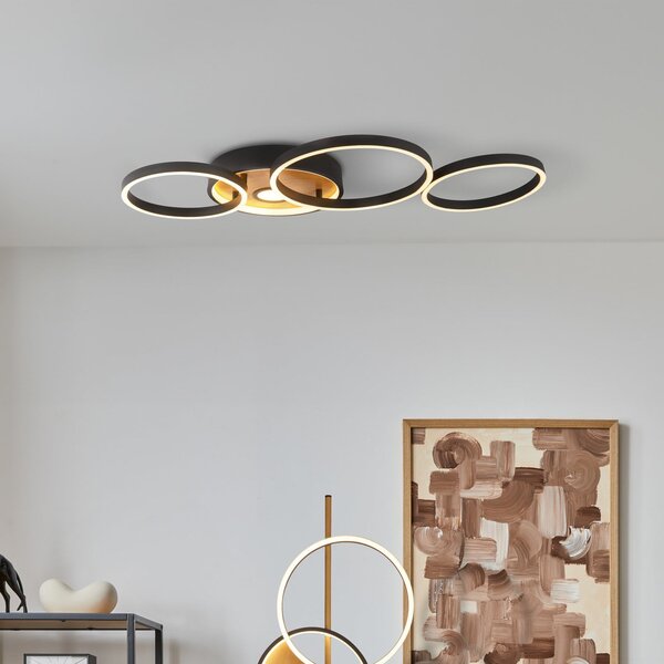 Searchlight Plafonieră LED Curio Flush, aspect lemn, reglabil, Negru, Camera de zi / sufragerie, Metal, Modern