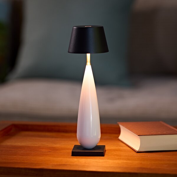 Sigor Lampa de masă cu LED și baterie Thala, alb/negru, IP65, 24 cm, reglabil, Alb, Camera de zi / sufragerie, Aluminiu, Modern