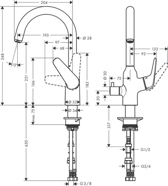 Hansgrohe Focus M42 baterie bucătărie pe picior crom 71803000
