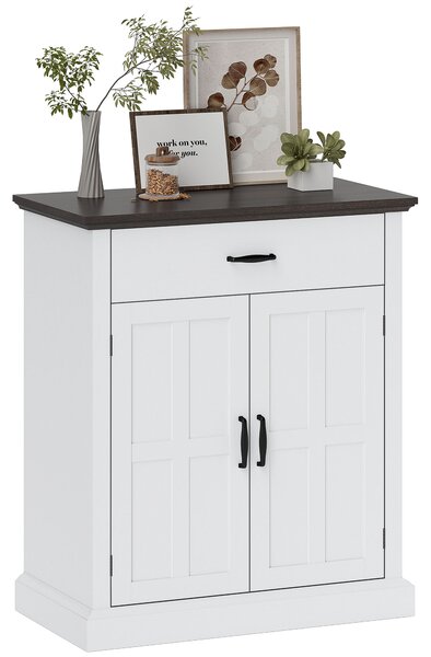 HOMCOM Bufet pentru Living Rustic cu 2 Uși 1 Sertar Raft Reglabil pentru Hol Intrare Alb 75,2x40x91,5 cm | Aosom Romania