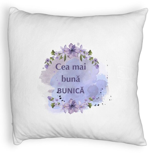 Perna Decorativa Fluffy, pentru Bunica 1, 40x40 cm, Alba, Husa Detasabila, Burduf