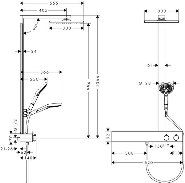 Hansgrohe Raindance set de duș perete cu termostat crom 27364000