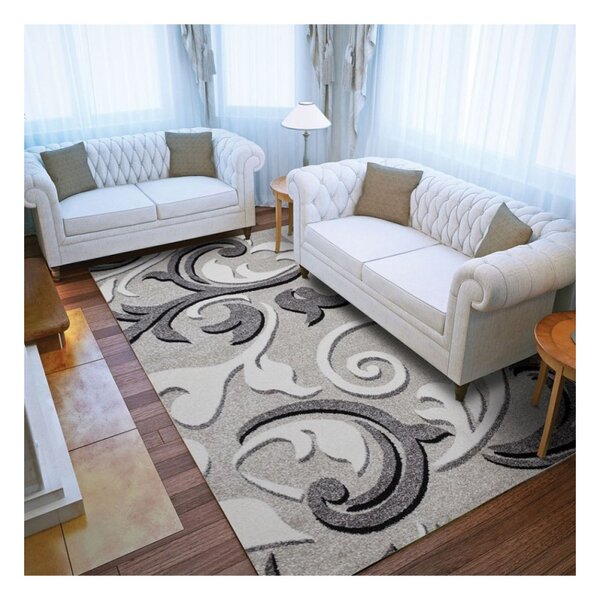 Covor Phoenix model floral gri-negru-crem 3014-244 Selectează mărime: 080 X 150