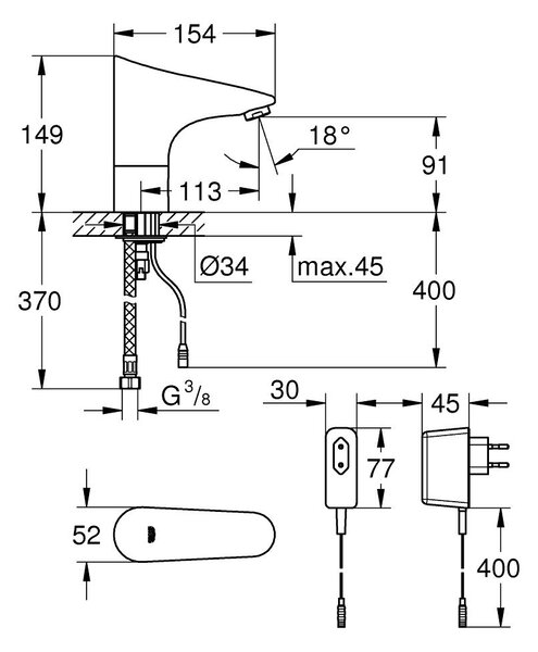 Grohe Europlus baterie lavoar stativ electrică StarLight Chrome 36016001