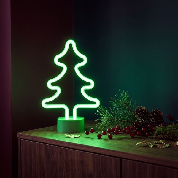 Decorațiune de masă LED neon / 2W / 3xAA / USB - Copac
