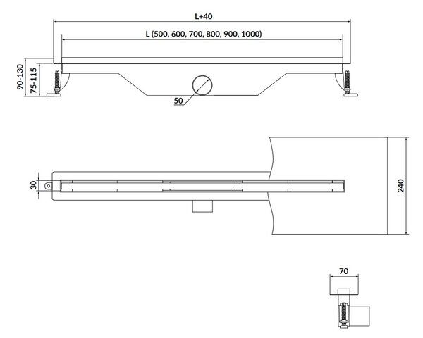 Cersanit Tako, canal de scurgere liniar SLIM 90cm, oțel inoxidabil, S907-015