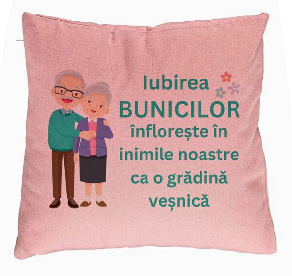 Perna Decorativa pentru Bunici 5, 40x40 cm, Roz, Husa Detasabila, Burduf