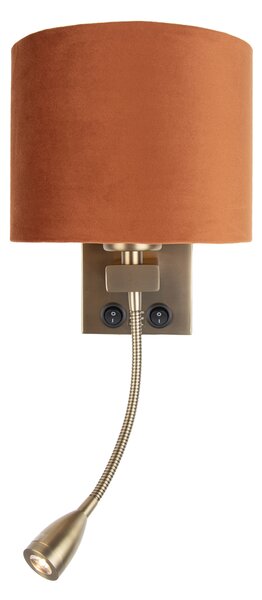 Lampă de perete bronz cu braț flexibil și abajur portocaliu cu interior auriu 18cm - Brescia Combi