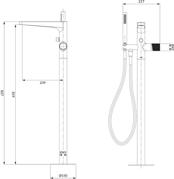 Omnires Contour baterie cadă-duș stativ crom CT8033CR