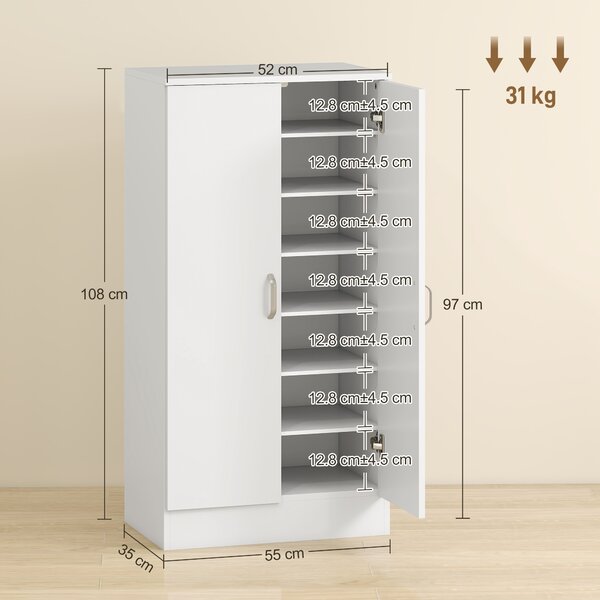 HOMCOM Dulap pentru Pantofi cu 6 Rafturi Ajustabile din Lemn 55x35x108 cm Alb | Aosom Romania