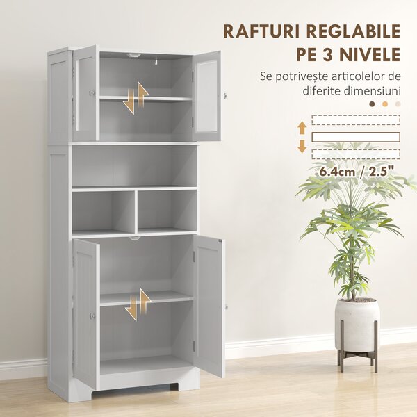 HOMCOM Dulap de Bucătărie cu 2 Dulapuri, 3 Compartimente și Rafturi Reglabile Alb | Aosom Romania