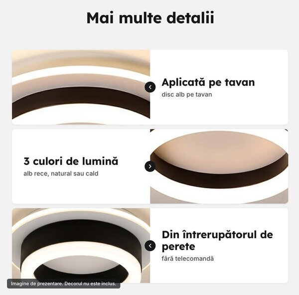 Lustră LED rotundă 24 cm, inel negru, 2.500 lm, 3 tonuri de lumină din întrerupător