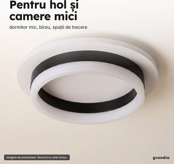 Lustră LED rotundă 24 cm, inel negru, 2.500 lm, 3 tonuri de lumină din întrerupător