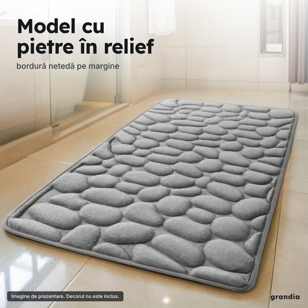 Set 4 covorașe de baie gri cu model de pietre, 120 × 50 cm și 80 × 50 cm