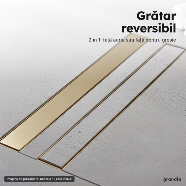 Rigolă de duș 70 cm, inox AISI 304, aurie, grătar reversibil pentru gresie