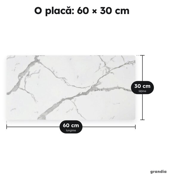 Set 10 plăci autoadezive imitație marmură albă, 30 × 60 cm, 2 mm (1,8 m²)