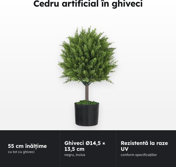 Plantă artificială cedru 55 cm, cu ghiveci negru Ø 14,5 cm