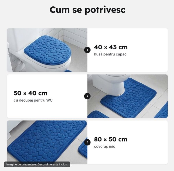 Set 4 covorașe de baie albastre cu model de pietre, 120 × 50 cm și 80 × 50 cm